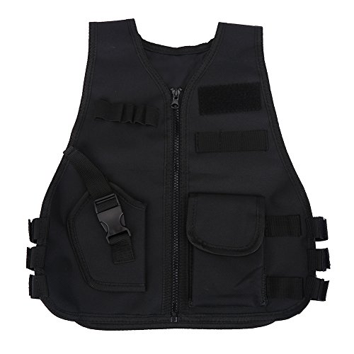 Tbest Chaleco Táctico para Niños, Ejército de Chaleco Niños Táctico Militar Guardia de Seguridad Chaleco Entrenamiento de Combate de Campo CS Vestuario de Protección Vestidos Juegos - Negro(S-Negro)