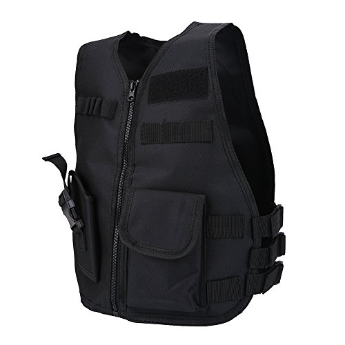 Tbest Chaleco Táctico para Niños, Ejército de Chaleco Niños Táctico Militar Guardia de Seguridad Chaleco Entrenamiento de Combate de Campo CS Vestuario de Protección Vestidos Juegos - Negro(S-Negro)