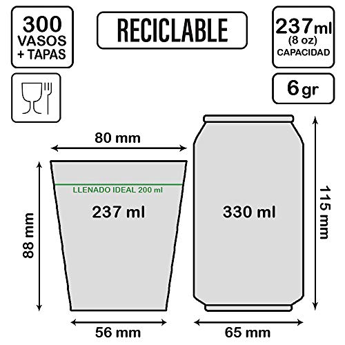 TELEVASO - 300 uds - Vaso de cartón para café Vending + Tapa Traveler - Capacidad de 237 ml (8 oz) - Ideal para Bebidas Calientes como café, té, Leche, infusiones