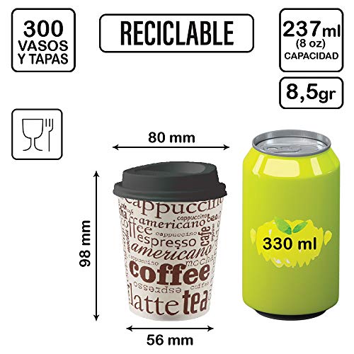 TELEVASO - 300 uds - Vaso de cartón para café Vending + Tapa Traveler - Capacidad de 237 ml (8 oz) - Ideal para Bebidas Calientes como café, té, Leche, infusiones