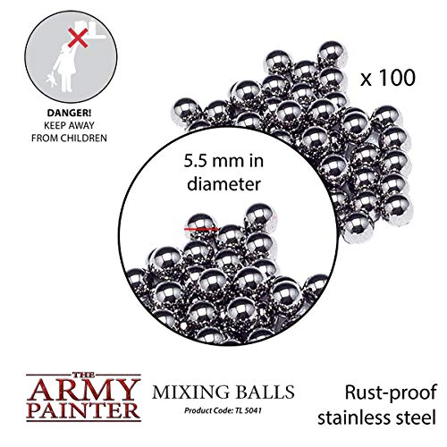 The Army Painter Paint Mixing Balls, 100 Bolas De Acero Inoxidable A Prueba De Herrumbre Para Mezclar Pinturas Modelo, Bolas De Mezcla De Mezcla De Acero Inoxidable, 5,5 mm, 100 Piezas