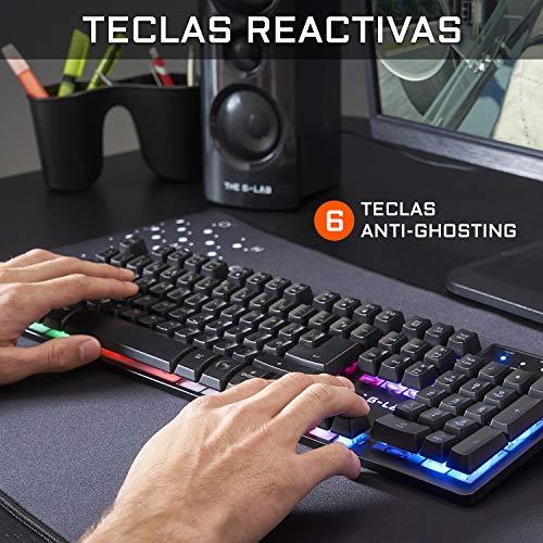 THE G-LAB Combo Krypton Pack de Teclado Gaming USB y Ratón Multicolor Retroiluminación – Teclado Gaming QWERTY - Incluye Ñ - Anti-Ghosting + Ratón Gaming 6 Botones 3200 dpi – PC PS4 Xbox One (Negro)