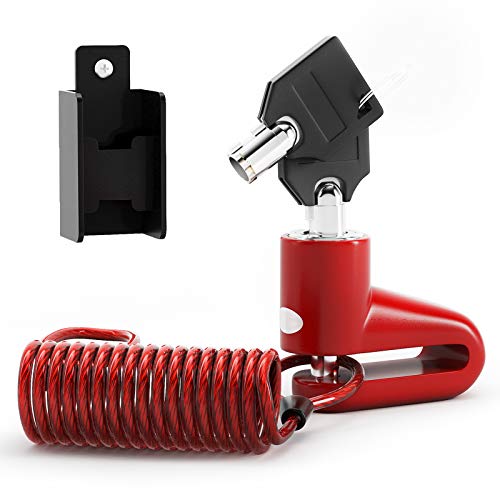 Timertick Candado de Freno de Disco,Bloqueo de Disco de Freno con Cuerda Recordatoria y 2 Claves,Cerradura para Scooter,Bicicleta,Moto (Rojo)