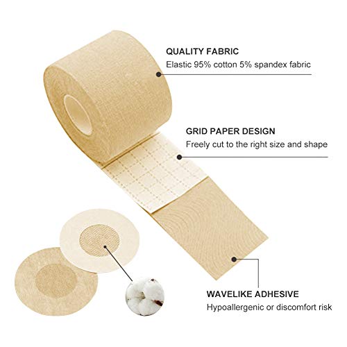 TOULIFLY Cinta de Levantamiento de Senos, Cinta de Sujetador de Senos, Breast Tape, Cinta de Senos, Invisible Cinta con 5 Pares de Cubre Pezones, para Prevenga la Flacidez del Pecho 5m x 5cm