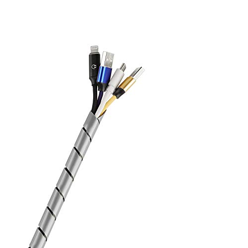 TPFNet Organizador Cables Cubre Cables Flexible Funda Organizador Cables, Organizador de Cables Mesa, Organizador de Cables en Espiral - 6-60mm de Diámetro, Plata, 10m