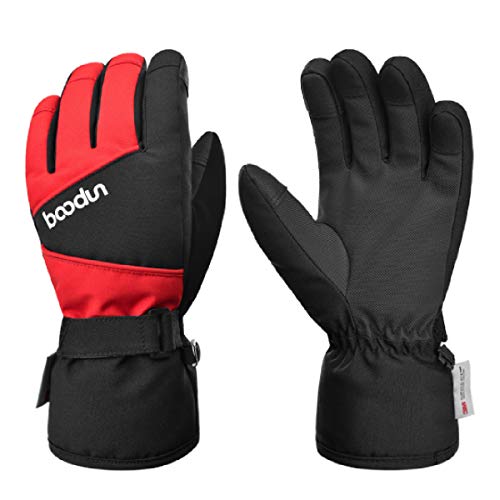 TRIWONDER Guantes de Esquí Niños Guantes de Invierno Cálido para Clima Frío Snowboard Deportes de Nieve al Aire Libre (A - Negro y Rojo, L/XL (9-12 años))