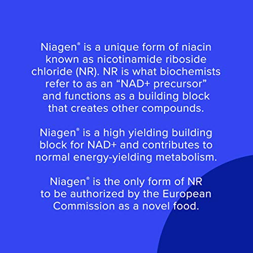 TRU NIAGEN Nicotinamide Riboside NAD + Suplemento para reducir el cansancio y la fatiga, fórmula patentada NR es más eficiente que NMN, 300 mg por porción 30 días (1 mes / 1 botella)