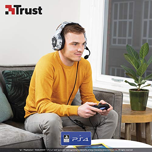 Trust Cascos Gaming PS4 y PS5 Auriculares de Gaming GXT 488 Forze-G, Licencia Oficial para PlayStation, Micrófono Plegable, Altavoces Activos de 50 mm, Cable Trenzado de Nailon de 1.2 m, Gris