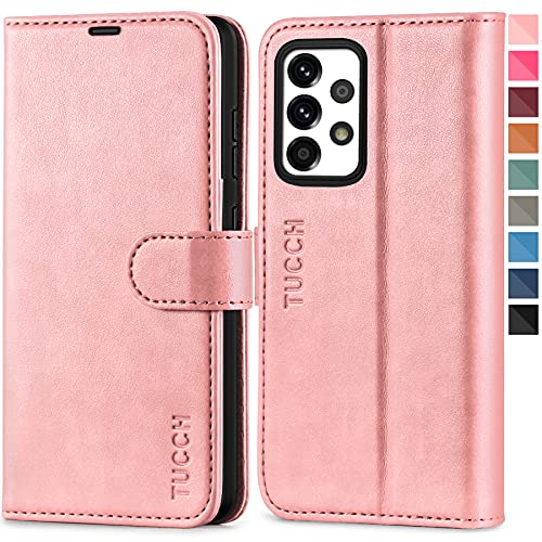 TUCCH Funda Galaxy A52s 5G / A52, Funda Piel con Bloqueo RFID, Cáscara de TPU, Soporte Plegable, Ranura para Tarjeta, Cierre Magnético, Funda con Tapa Libro para Galaxy A52 5G/4G(6.5"), Oro Rosa