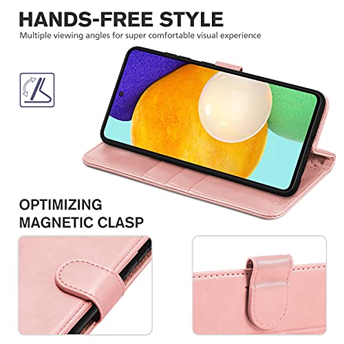 TUCCH Funda Galaxy A52s 5G / A52, Funda Piel con Bloqueo RFID, Cáscara de TPU, Soporte Plegable, Ranura para Tarjeta, Cierre Magnético, Funda con Tapa Libro para Galaxy A52 5G/4G(6.5"), Oro Rosa