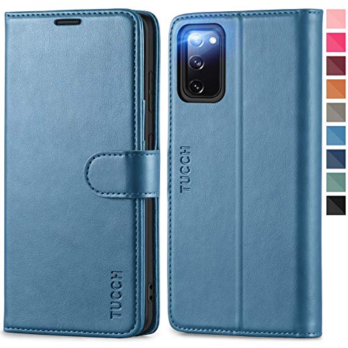 TUCCH Funda Galaxy S20 FE, Funda Piel Galaxy S20 FE con Bloqueo RFID, Cáscara de TPU, Soporte Plegable,Ranura para Tarjeta, Cierre Magnético, Funda Tapa para Galaxy S20 FE 5G (6.5'' 2020), Azul Claro