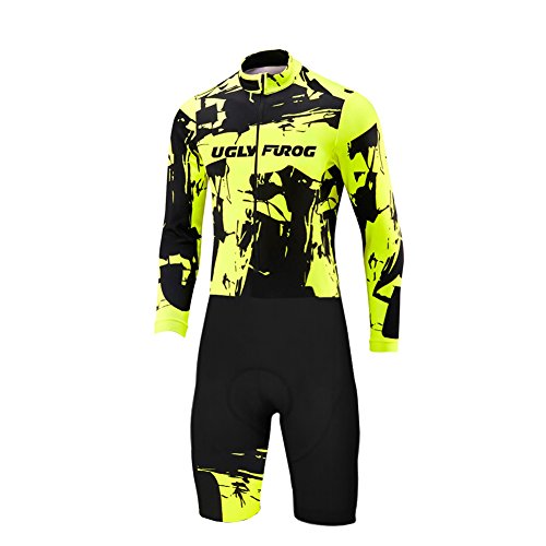 UGLY FROG Hombres Monos Manga Corto/Larga del Verano Transpirable Ciclismo Skinsuit Sets con Gel Pad Exterior Sportswear Triatlón Ropa Bodies Triatlón Clothes-Siamés