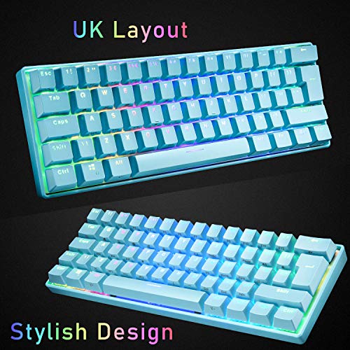 UK61 60% Teclado mecánico para Juegos Tipo C Cableado 61 Teclas Retroiluminación LED Teclado Impermeable USB Retroiluminación RGB Teclas Anti-Fantasma para computadora/PC/Laptop/Mac