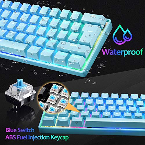 UK61 60% Teclado mecánico para Juegos Tipo C Cableado 61 Teclas Retroiluminación LED Teclado Impermeable USB Retroiluminación RGB Teclas Anti-Fantasma para computadora/PC/Laptop/Mac