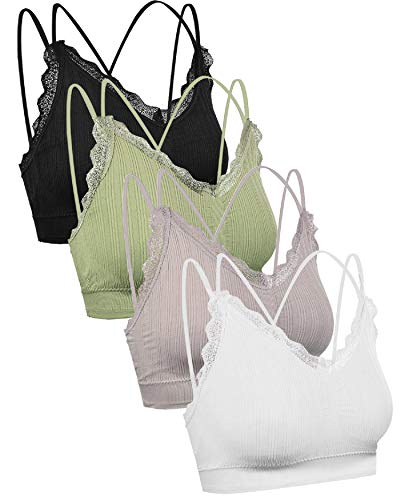 UMIPUBO 4 Piezas de Sujetador de Camisola para Mujer Sujetador de Tubo de Cuello V Banda Sujetador de Dormir Sujetador Deportivo Ropa Interior con Tirantes Elásticos (E, Talla única)