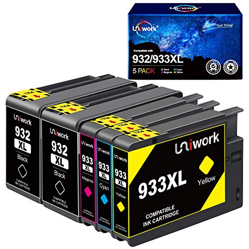 Uniwork 932XL 933XL Cartuchos de tinta Compatibles para HP 932 933 932XL 933XL para HP Officejet 6100 6600 6700 7110 7510 7610 7612 (2 Negro, 1 Cian, 1 Magenta, 1 Amarillo)