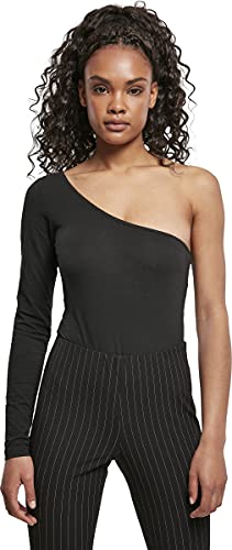 Urban Classics Ladies Organic Asymmetric One Sleeve Body Bodi modeladora, Negro, S para Mujer