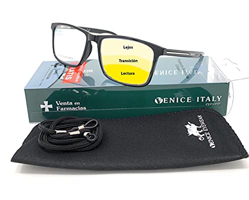 VENICE EYEWEAR OCCHIALI | Gafas de lectura multifocales progresivas, presbicia, vista cansada, Progresivo. Diseño en 5 Colores. VENICE MULTIFOCUS - Dioptrías: 1 a 3,5 (Negro, +1,00)