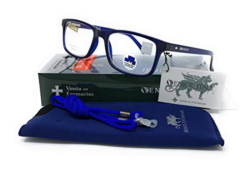 VENICE EYEWEAR OCCHIALI | Gafas ver de cerca, lectura con Filtro Luz Azul, Ordenador Gaming Móvil, Protección Antifatiga - Venice Coti Dioptría (1-1,50-2 - 2,50-3 - 3,50) (Azul, Graduación +1,50)