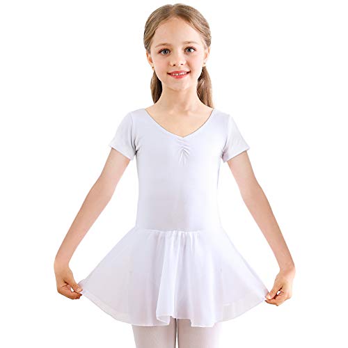 Vestido de Ballet Maillot de Danza Gimnasia Leotardo Algodón Body Clásico para Niña Blanco 140