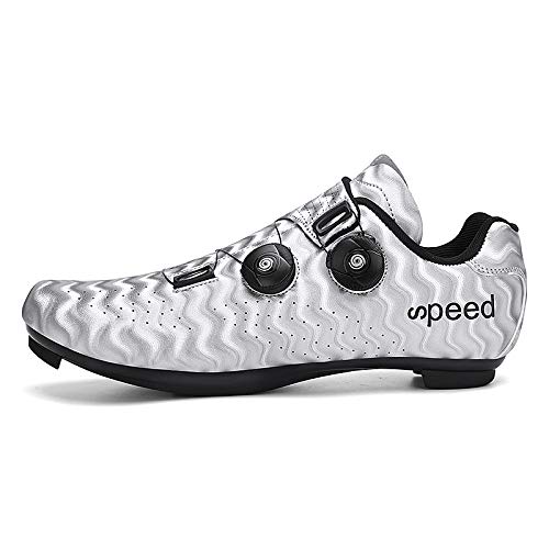 VIPBQO Zapatos de ciclismo para hombre SPD Road Ciclismo, adecuados para competiciones de ciclismo en interiores, zapatos de ciclismo con pedal para hombre, Silver, 42 2/3 EU