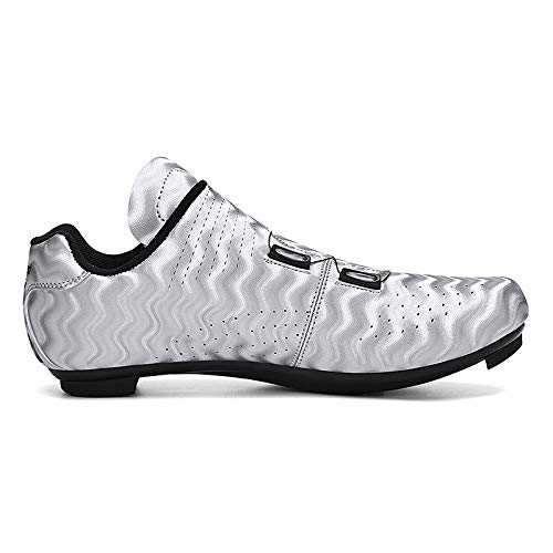 VIPBQO Zapatos de ciclismo para hombre SPD Road Ciclismo, adecuados para competiciones de ciclismo en interiores, zapatos de ciclismo con pedal para hombre, Silver, 42 2/3 EU