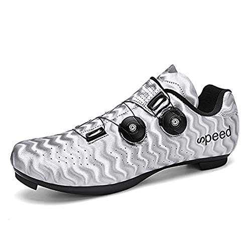 VIPBQO Zapatos de ciclismo para hombre SPD Road Ciclismo, adecuados para competiciones de ciclismo en interiores, zapatos de ciclismo con pedal para hombre, Silver, 42 2/3 EU