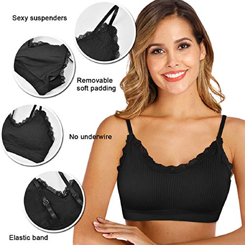 Voqeen 4 Piezas Sujetador con Cuello en V y Top de Tubo Sin Costura Acolchado Bralette Correas Sujetador Deportivo Camisole para Mujer y niña