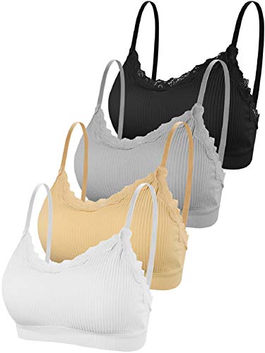 Voqeen 4 Piezas Sujetador con Cuello en V y Top de Tubo Sin Costura Acolchado Bralette Correas Sujetador Deportivo Camisole para Mujer y niña