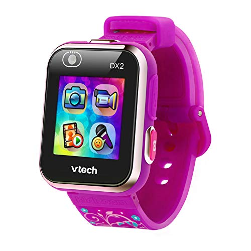 VTech - Kidizoom Smart Watch DX2, Reloj inteligente para niños, doble cámara de fotos, vídeos, juegos, color Morado con flores, Versión ESP (80-193837)