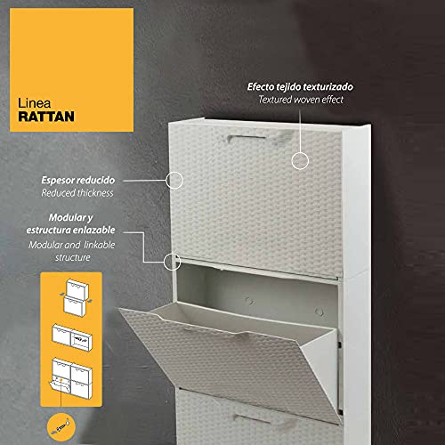 WellHome Pack de 2 Zapatero en Color Polipropileno Acabado Rattan, Blanco/Marron, 40,1x51x17,3 cms. c/u