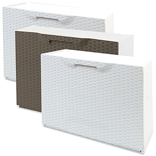 WellHome Pack de 2 Zapatero en Color Polipropileno Acabado Rattan, Blanco/Marron, 40,1x51x17,3 cms. c/u