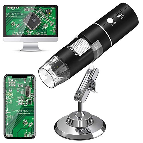 WiFi Microscopio Digital,HEYSTOP 1080P HD 2MP Mini Cámara,Aumento de 50 a 1000x Endoscopio,8 LED USB 2.0 Microscopio Ddigital con Metal Soporte Compatible iPhone iOS Teléfono Android iPad Windows Mac