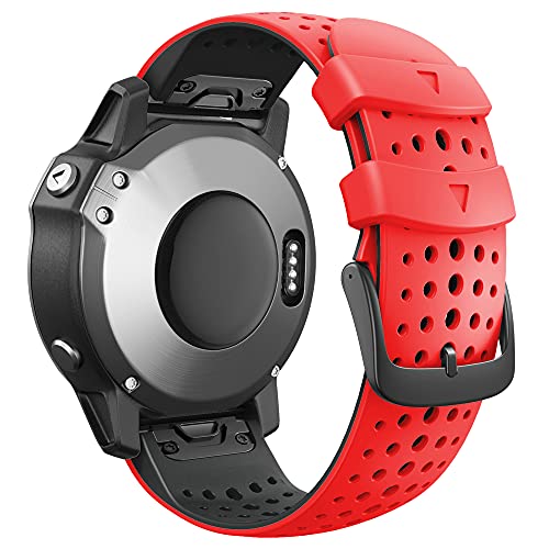 WIIKAI Compatible con Garmin Fenix 6X/6X Pro/5X/5X Plus/3/3HR Correas para Relojes, Correa de Pulsera de Reemplazo.(Negro Rojo)