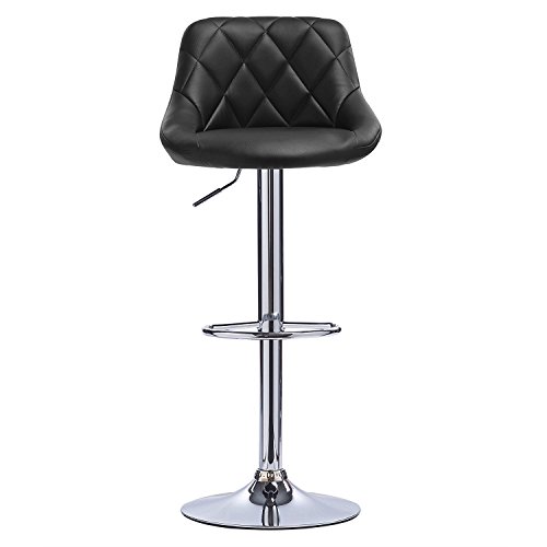 WOLTU 2X Taburete de Bar con Respaldo Cuero Sintético Taburetes Alto Cocina Regulable en Altura Taburete Giratorio Sillas Bar Taburete de Escritorio Negro BH23sz-2