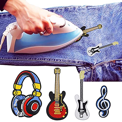 Woohome Parches de Ropa Patch Sticker, 23 Pz Parche Termoadhesivo, Guitarra Nota Auricular Parche de Hierro en Parches para Ropa, Mochila, Gorras, Repara El Palo de Agujero