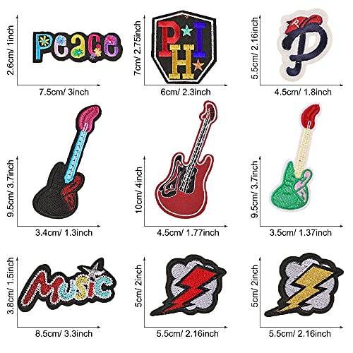 Woohome Parches de Ropa Patch Sticker, 23 Pz Parche Termoadhesivo, Guitarra Nota Auricular Parche de Hierro en Parches para Ropa, Mochila, Gorras, Repara El Palo de Agujero