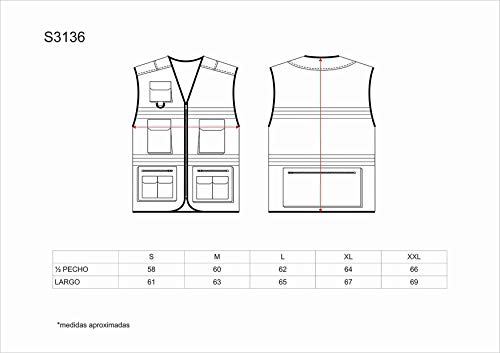 Work Team Chaleco con Cierre de Cremallera. Multibolsillos. Cintas Reflectantes Bicolor. Hombre Marino+Amarillo A.V. L