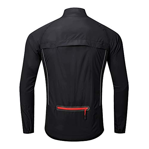 WOSAWE Chaqueta de ciclismo para correr impermeable y reflectante para hombre, cortavientos ligera, chaqueta de ciclismo a prueba de viento (negro L)