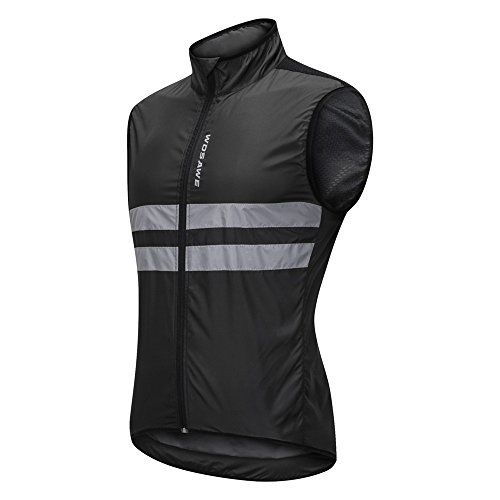 WOSAWE Hombres Ropa Ciclismo, Transpirable Chaqueta de Ciclismo Cortavientos Alta Visivilidad Chaleco Reflectante de MTB (BL205 Chaleco Negro M)