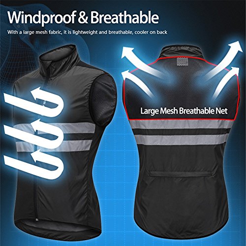 WOSAWE Hombres Ropa Ciclismo, Transpirable Chaqueta de Ciclismo Cortavientos Alta Visivilidad Chaleco Reflectante de MTB (BL205 Chaleco Negro M)