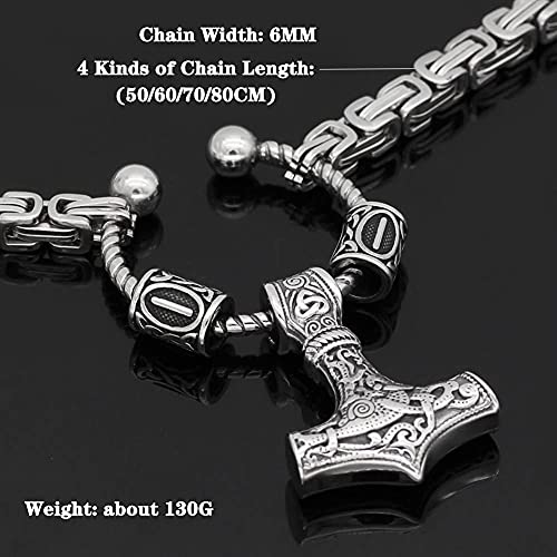 WWWXD Collar Colgante Martillo de Nordic de Viking Runa Totem círculo Thor,Mjolnir Emperador Acero Inoxidable Amuleto de Plata Cadena del Collar del Rey de Hombres,joyería Hecha a Mano único Ciclista