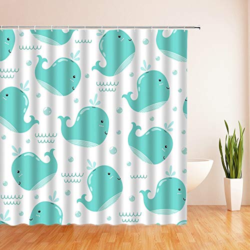 XCBN Cortinas de Ducha de Dibujos Animados de Peces de Colores oceánicos, Cortina de baño, Cortina de baño de decoración de Tela Impermeable con Ganchos A20, 200x200cm