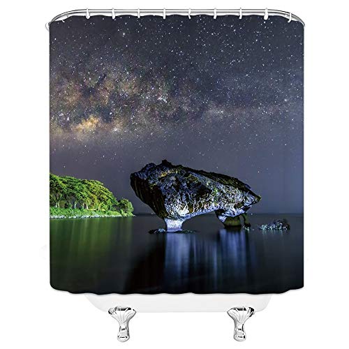 XCBN Tierra y Universo Cielo Estrellado Cortina de Ducha baño decoración del hogar Impermeable y a Prueba de Moho Paisaje Juego de Cortina de Ducha Nocturna A10 90x180cm