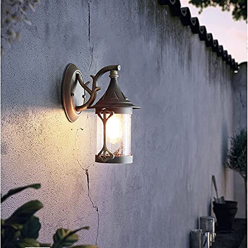 XH&XH Sevilla - Linterna de Pared LED rústica Americana Retro, Industrial, Exterior, lámpara de Pared, Acabado en Bronce frotado con Aceite, Enchufe E27, Montaje en Pared, lámpara de Aplique de po