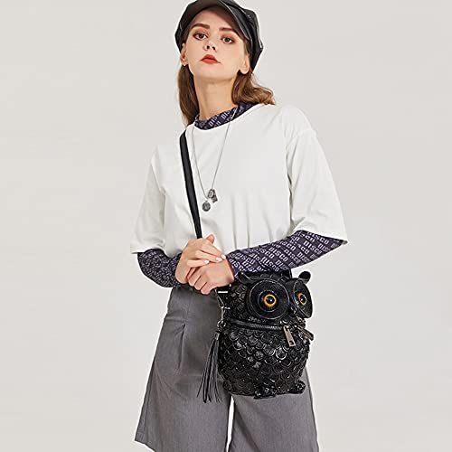 Yagerod 3D Owl Embossed Shoulder Bag Creative Punk Female Bag Messenger Bag Original Animal Tassel Handbag 2021 New (Silver)