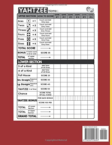 Yahtzee Score Pads: 130 Pages for Scorekeeping With Large Size 8.5 x 11 inches, Yatzee Score Sheets (Yahtzee Score Sheets)