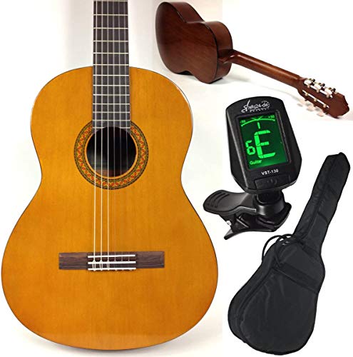 Yamaha C40 - Juego de guitarra clásica y kit para principiantes (incluye afinador LED sfq24, funda, correa y 3 púas) Guitarra y juego de accesorios ideales para principiantes.