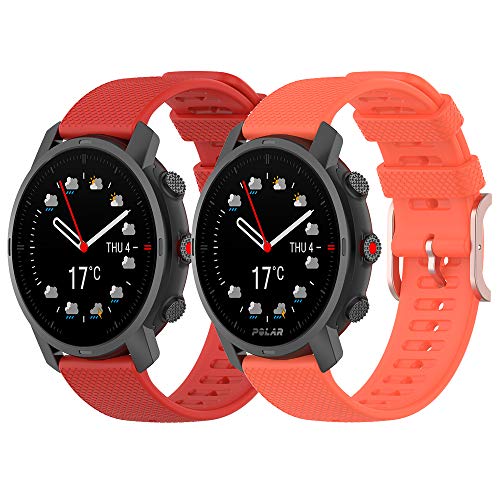 Yikamosi Compatible con Polar Grit X Watch Correa,22mm liberación rápida Silicona Suave Oro Rosa Cierre de Acero Inoxidable Correas de Repuesto para Polar Grit X/Vantage M/Vantage M2,Rojo+Naranja