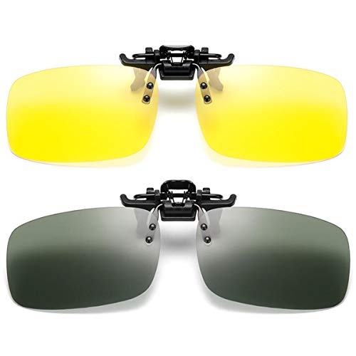 ZYZH 2 pares de gafas de sol clip en gafas de visión nocturna antideslumbrante polarizadas para hombres mujeres UV400 mejor para conducir disparos deportes al aire libre-amarillo + verde